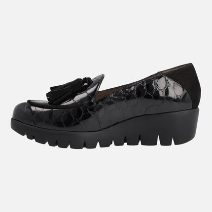 Wonders Simone black printed patent leather with tassels