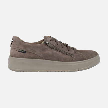 Lace-up sneakers in Taupe suede with gore-tex membrane