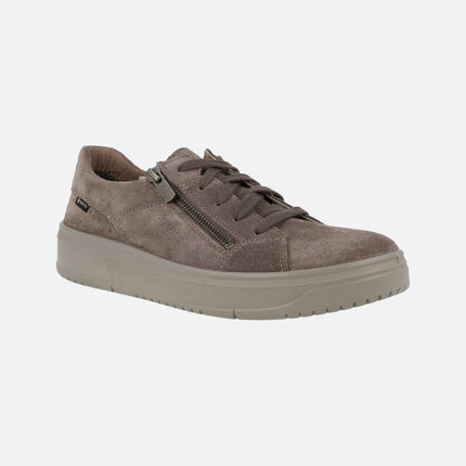 Lace-up sneakers in Taupe suede with gore-tex membrane