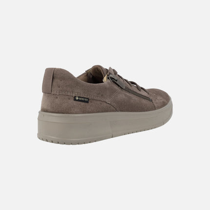 Lace-up sneakers in Taupe suede with gore-tex membrane