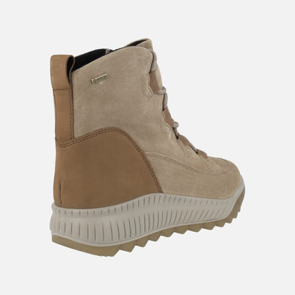 Camel suede booties with laces and gore-tex membrane