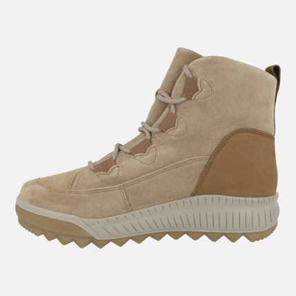 Camel suede booties with laces and gore-tex membrane