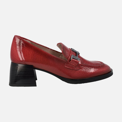 Patent leather loafers with metallic ornament