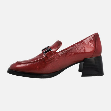 Patent leather loafers with metallic ornament