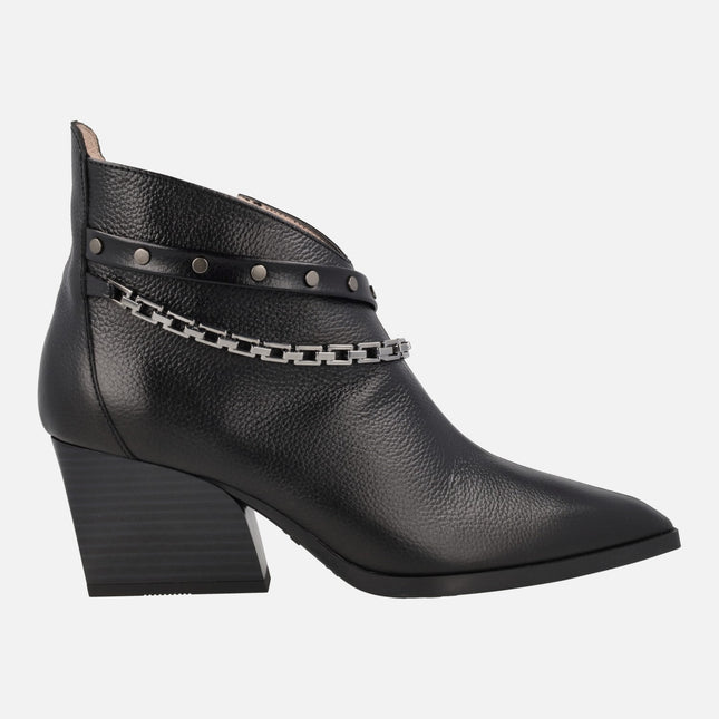 Black leather Cowboy Ankle Boots by Hispanitas with studs and chain