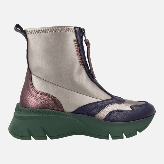 Multi-metal Helsinki Sport Booties with frontal zipper