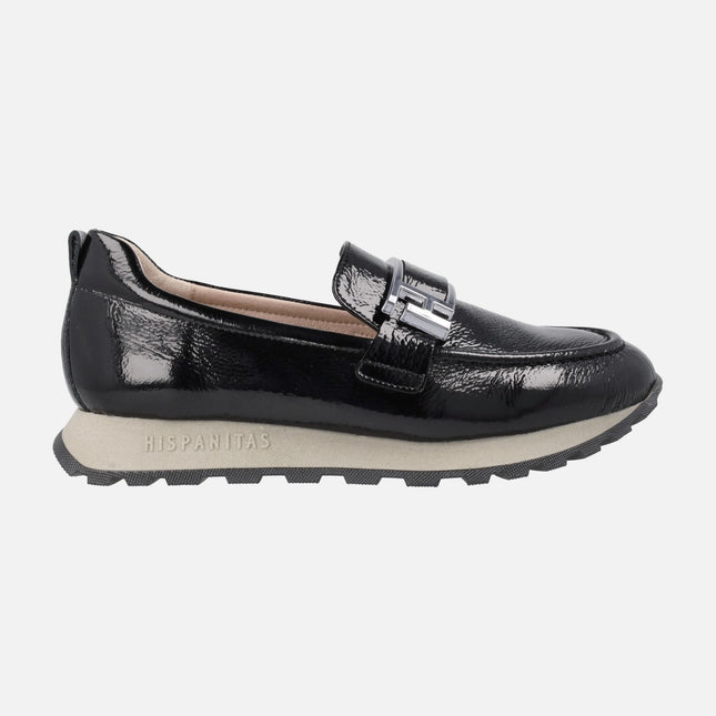 Mocasines de estilo deportivo Loira en charol negro