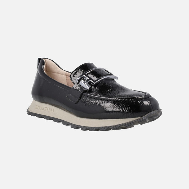 Loira sports style moccasins in black patent leather