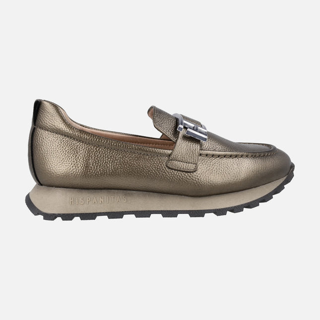 Loira Moccasins in metallic leather bronze