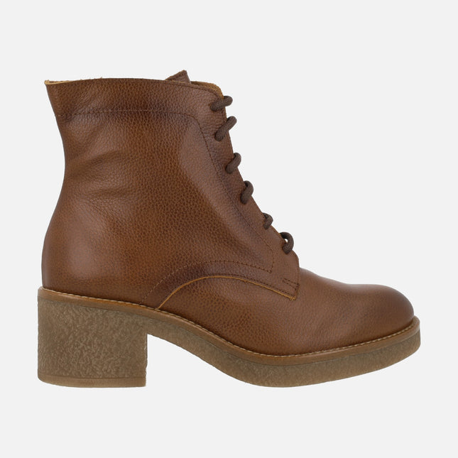 Brown leather boots with laces and zipper