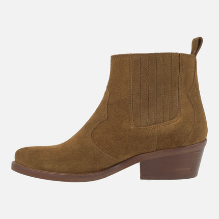 Chelsea style cowboy booties in brown suede dkt 73