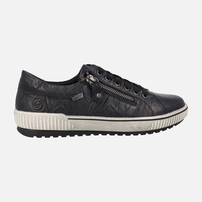 Black leather sneakers for women with Remonte-tex membrane