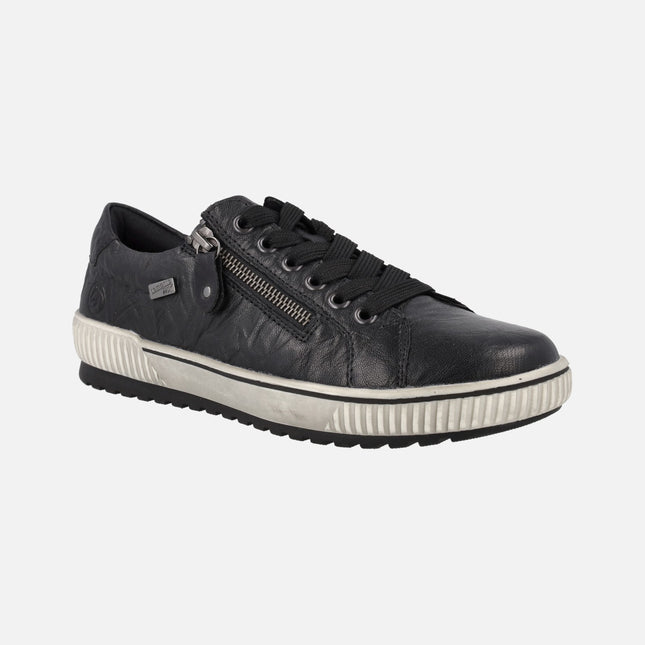 Black leather sneakers for women with Remonte-tex membrane