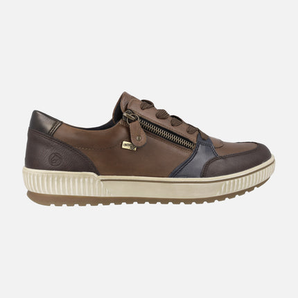 Brown combined leather sneakers with Remonte-tex membrane