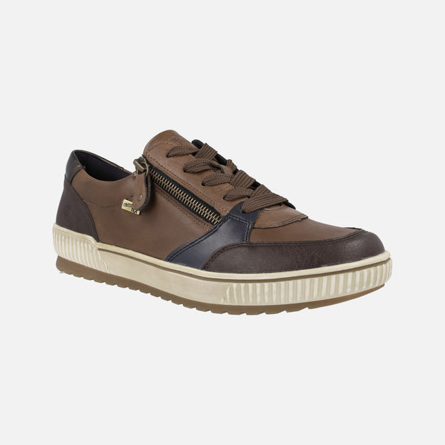 Brown combined leather sneakers with Remonte-tex membrane