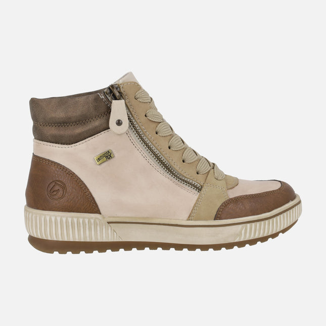 Leather booties in beige combi with membrane Remonte-tex