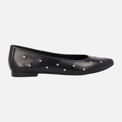 Black leather ballerinas with metal studs