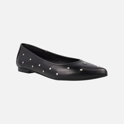 Black leather ballerinas with metal studs