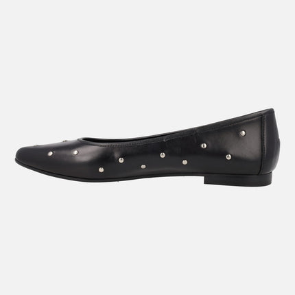 Black leather ballerinas with metal studs