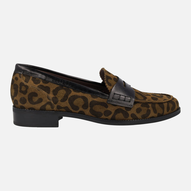 Mocasines con antifaz para mujer en serraje leopardo