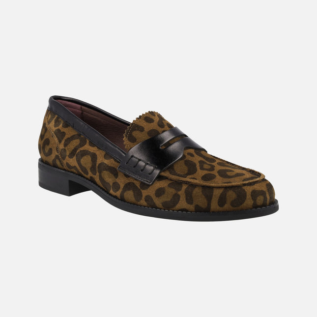 Mocasines con antifaz para mujer en serraje leopardo