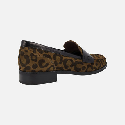 Mocasines con antifaz para mujer en serraje leopardo