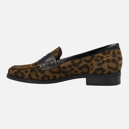 Mocasines con antifaz para mujer en serraje leopardo