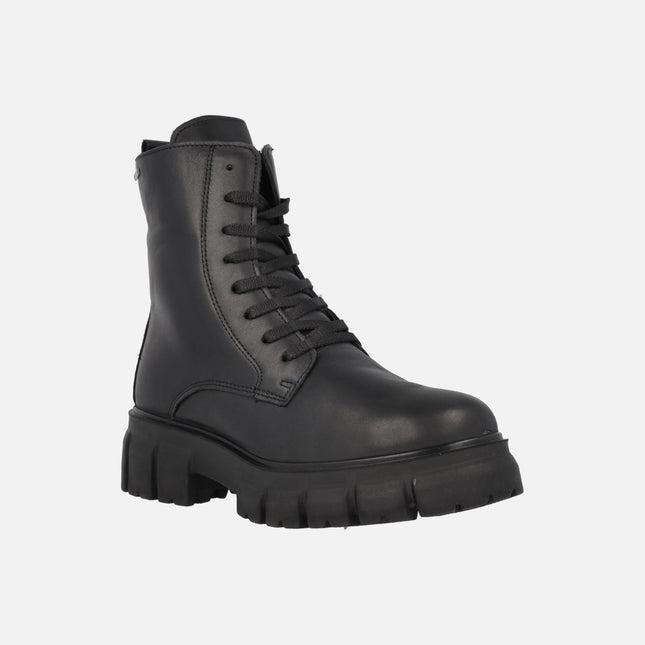 Black Leather Gore Tex Ankle Boots with Laces and Track outsole