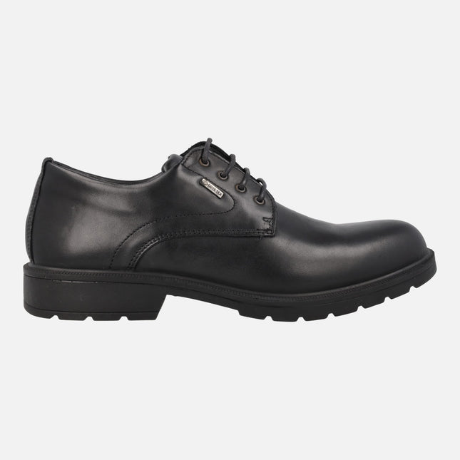 Black leather laced shoes for men with gore-tex membrane