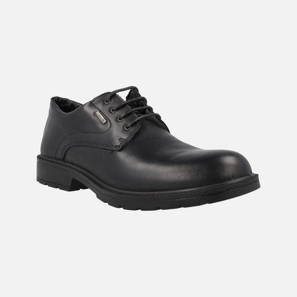 Black leather laced shoes for men with gore-tex membrane