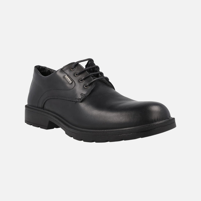 Black leather laced shoes for men with gore-tex membrane