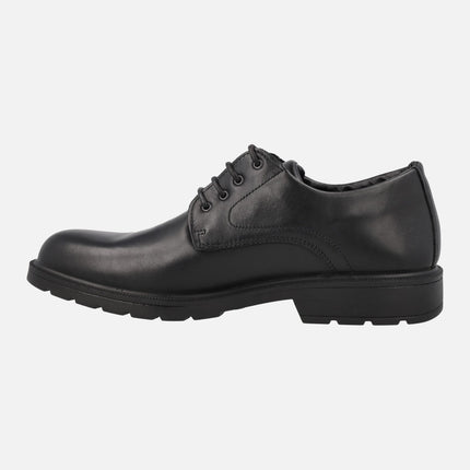 Black leather laced shoes for men with gore-tex membrane