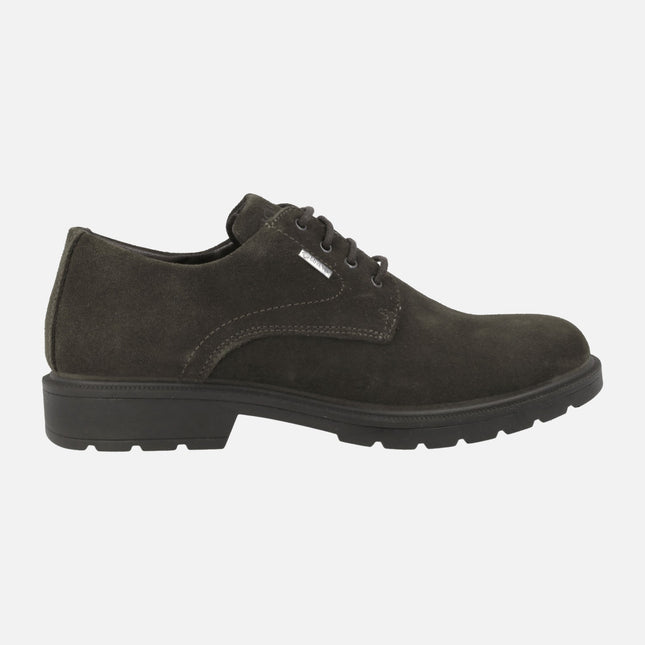 Men's blucher shoes in brown suede leather with gore tex membrane