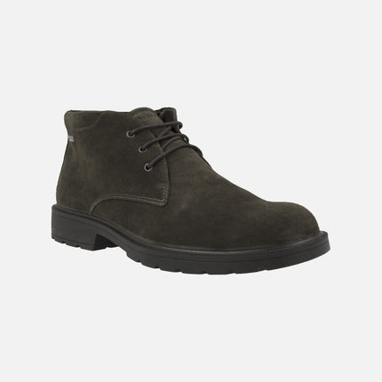 Men's laced booties in brown suede with gore-tex membrane