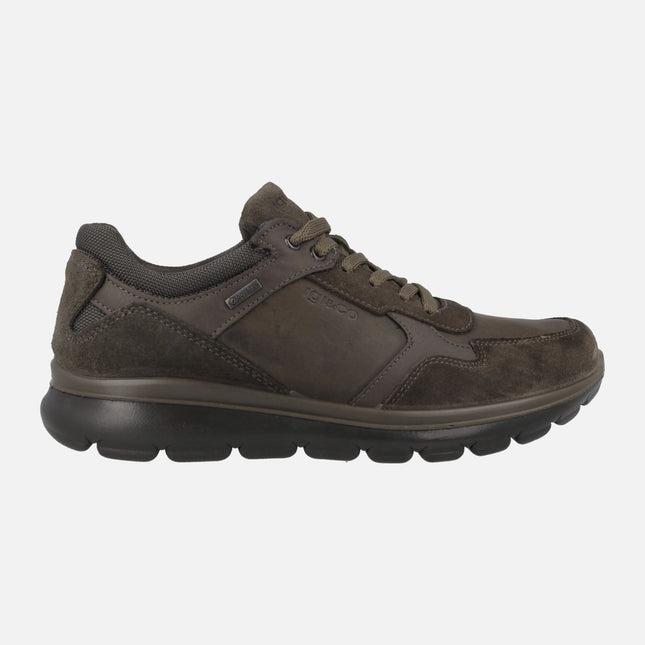 Brown leather men's sneakers with gore-tex membrane