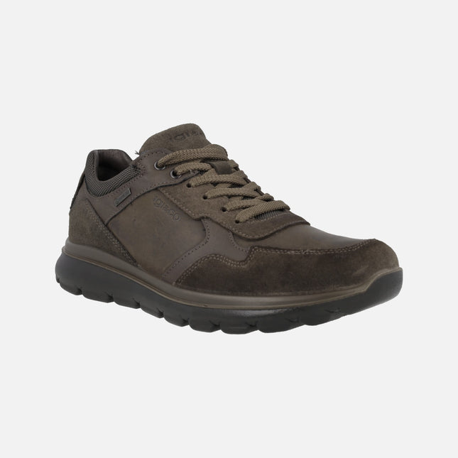 Brown leather men's sneakers with gore-tex membrane