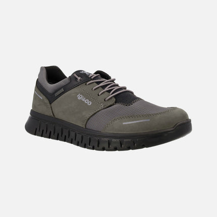 Grey sneakers with elastic laces and waterproof membrane