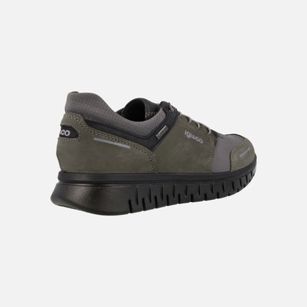 Grey sneakers with elastic laces and waterproof membrane