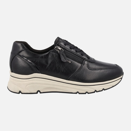 Leather confy sneakers with laces and side zipper