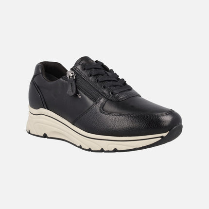 Leather confy sneakers with laces and side zipper