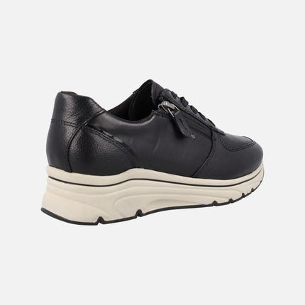 Leather confy sneakers with laces and side zipper