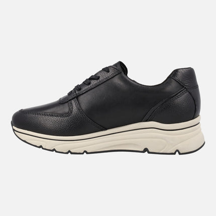 Leather confy sneakers with laces and side zipper