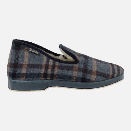 Closed House slippers for men in checkered fabric