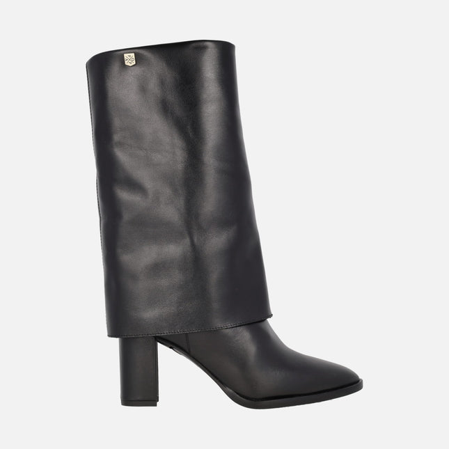 Popa Demi heel boots in black leather