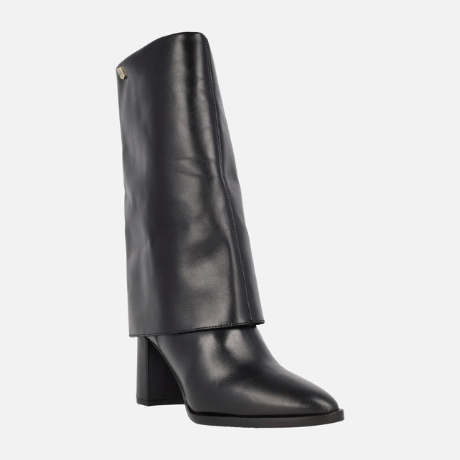 Popa Demi heel boots in black leather