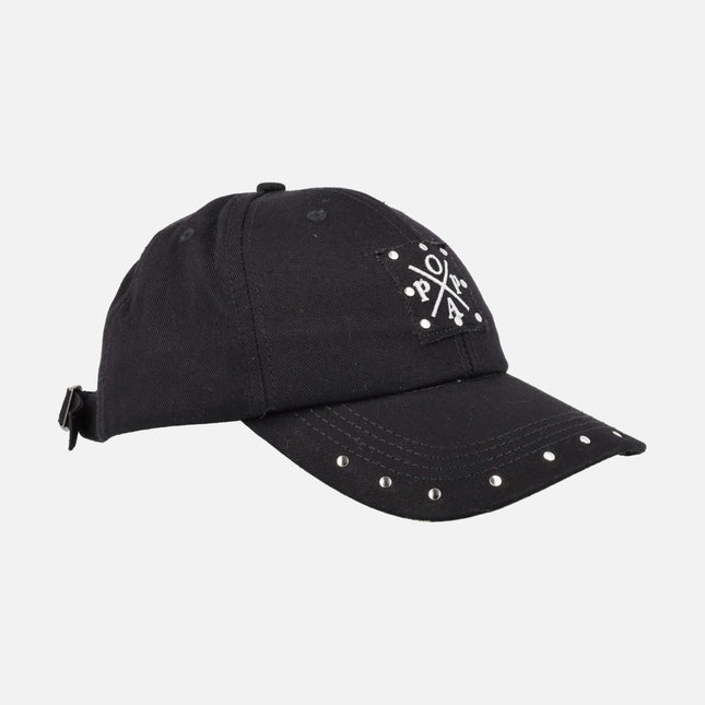 Gorras Popa en lona negra con tachuelas plateadas