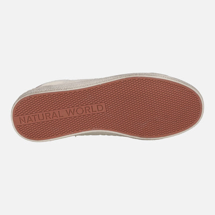 Zapatillas deportivas para mujer en pelo beige con detalles burdeos Rano