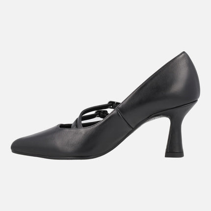 Mary Jane style heeled shoes in black leather