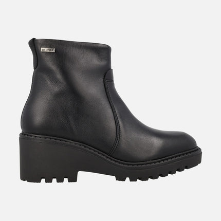 Black leather ankle boots with waterproof membrane