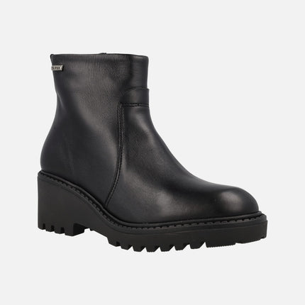 Black leather ankle boots with waterproof membrane